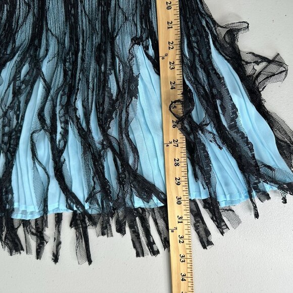 Lindi Tunic Top M Blue Black Overlay Lace Fringe - Picture 6 of 8